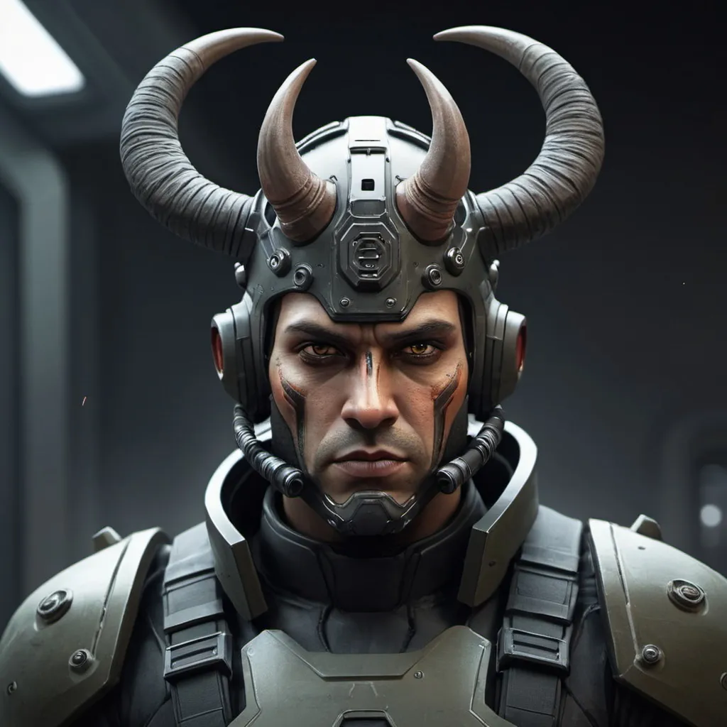 Prompt: Sci-fi soldier with horns