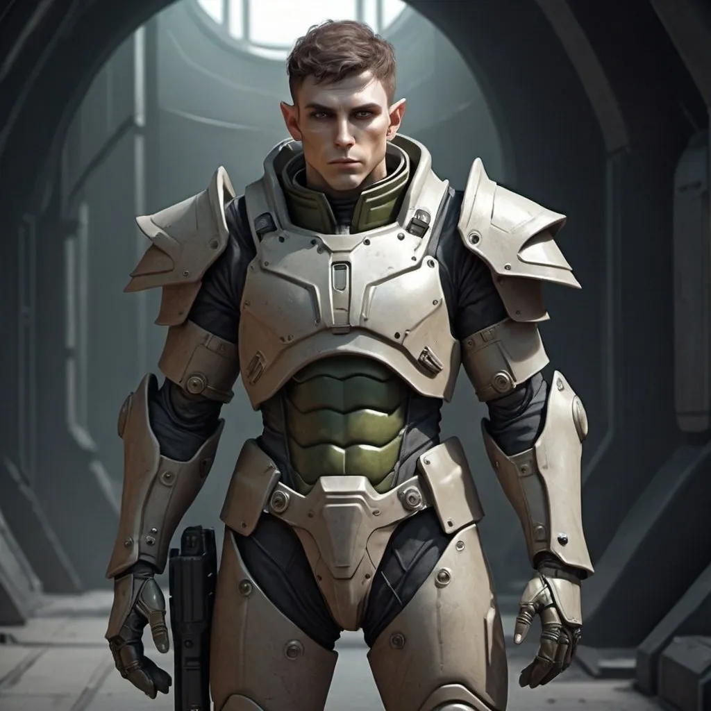 Prompt: Sci-fi male elf soldier in power armor 