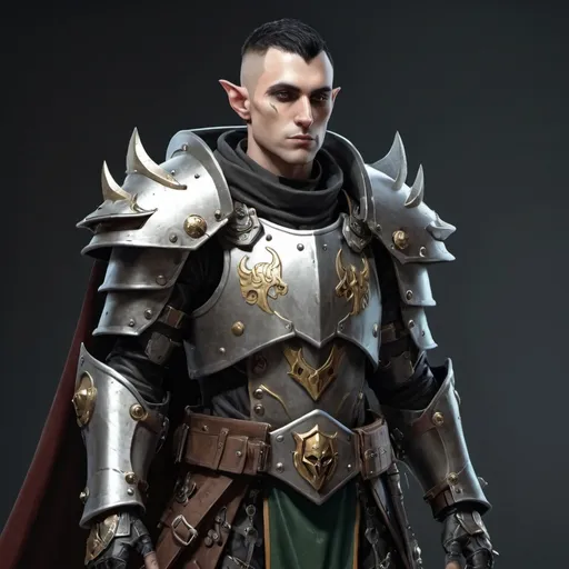 Prompt: Sci-fi male elf soldier that has norse and gothic design armor with a shoulder cape in Warhammer 40k power armor 