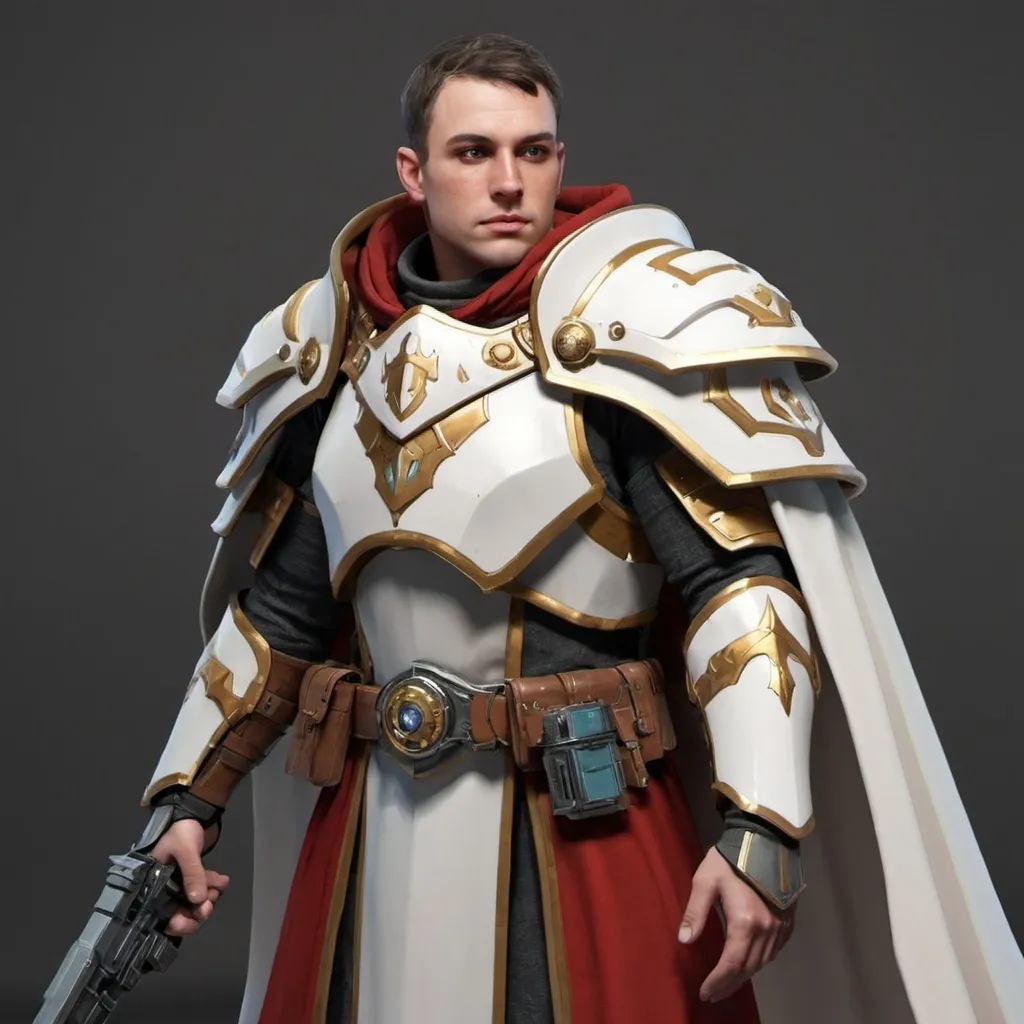 Prompt: Sci-fi paladin with shoulder cape 