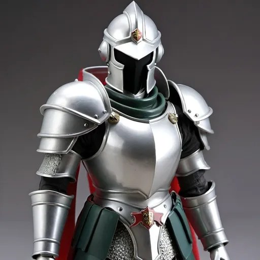 Prompt: Zeon soldier with shoulder cape and Knight helmet in silver 