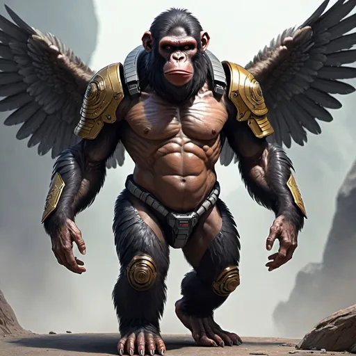 Prompt: Sci-fi winged ape soldier 