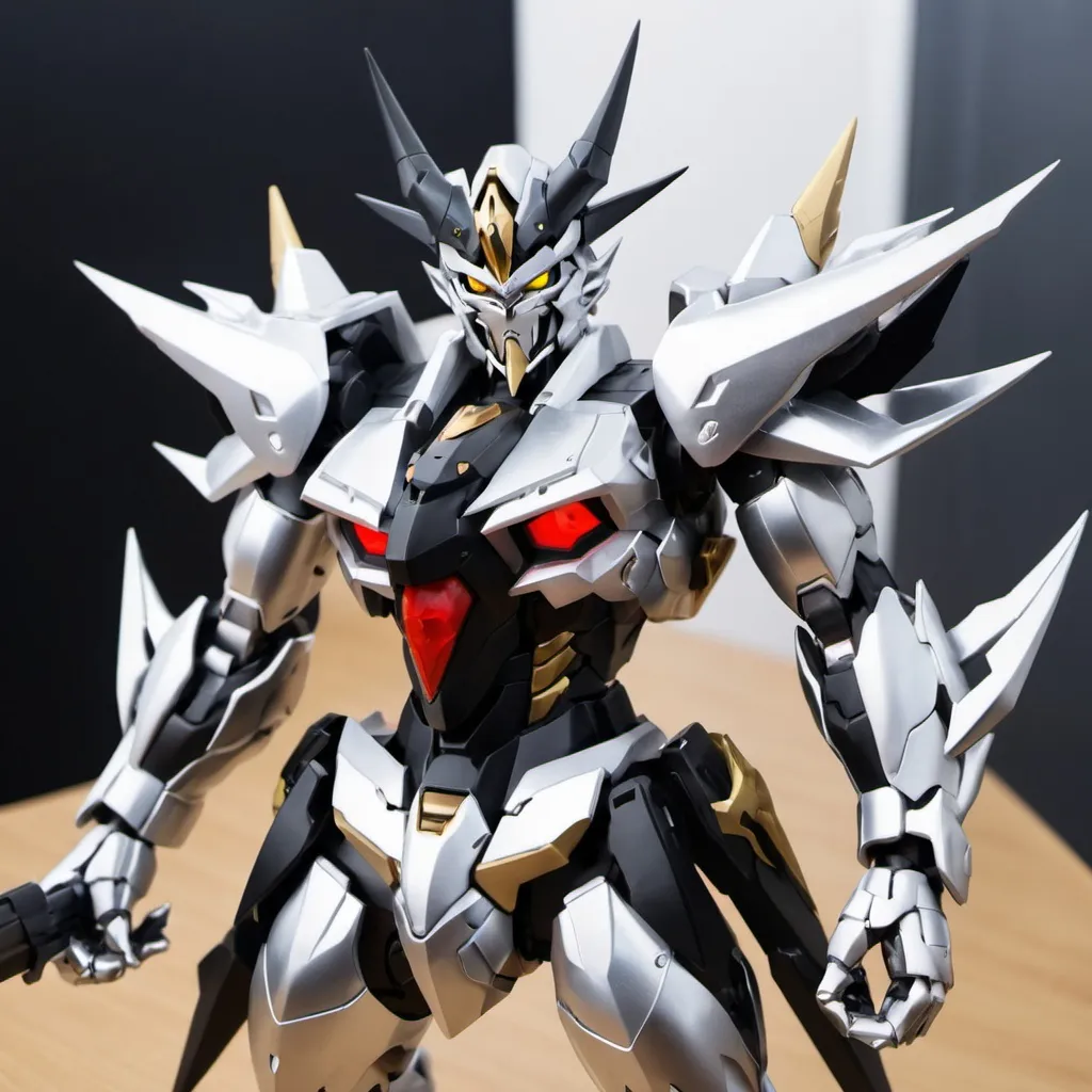 Prompt: Silver and black devil gundam barbatos 