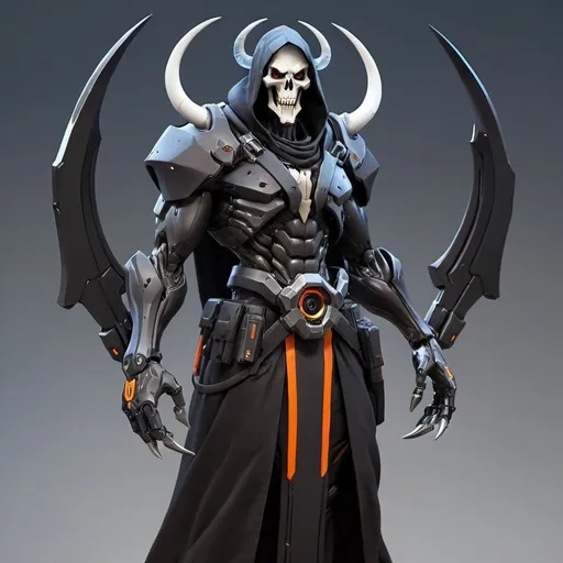 Prompt: Overwatch Sci-fi reaper with horns