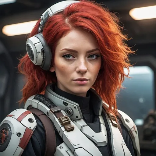 Prompt:  female mech pilot with red hair 