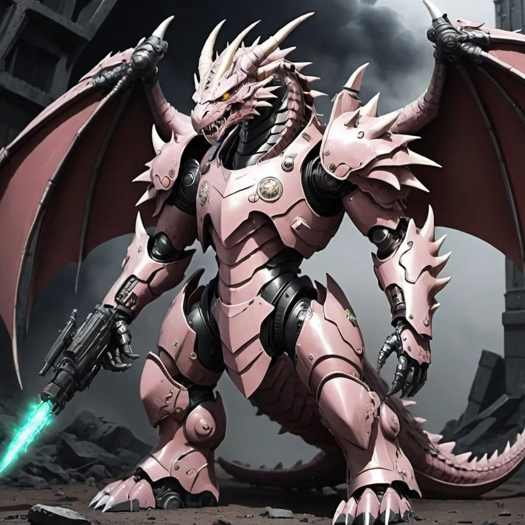 Prompt: Anime nightmare dragon in power armor 