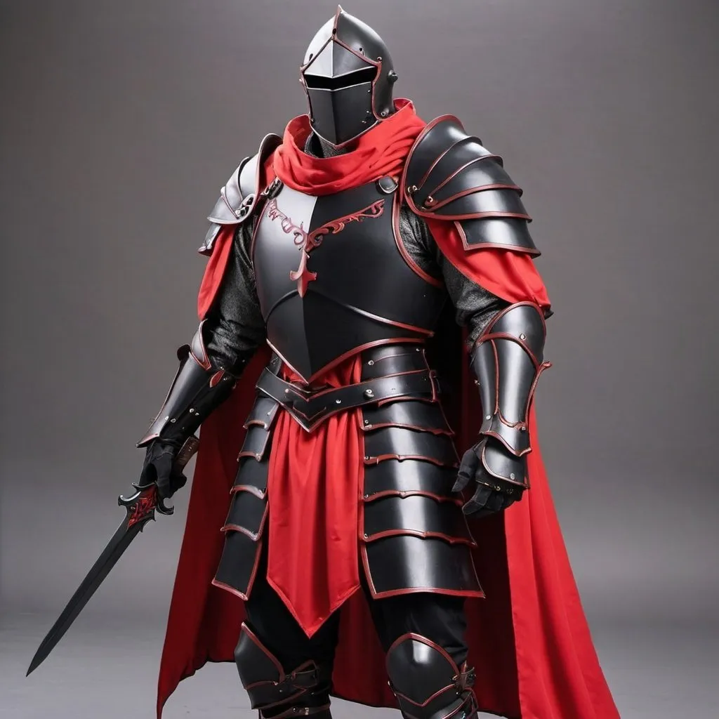 Prompt: Epic anime Knight with shoulder cape in black and red