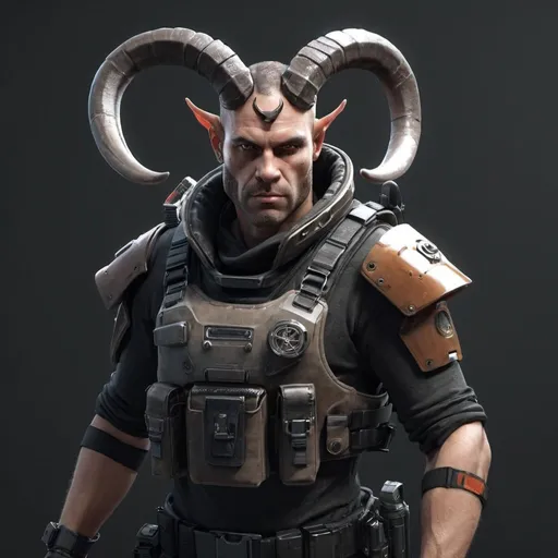 Prompt: Sci-fi mercenary with horns