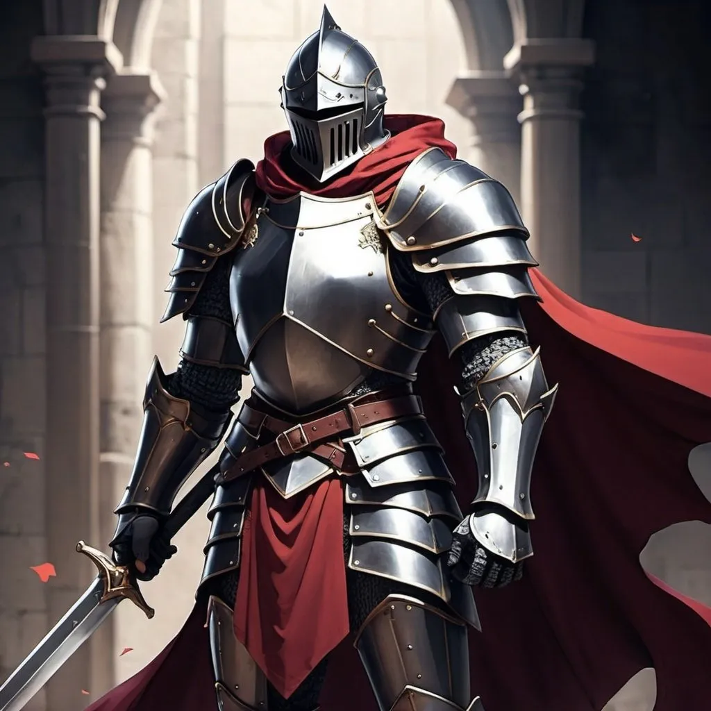 Prompt: Epic anime Knight with shoulder cape 