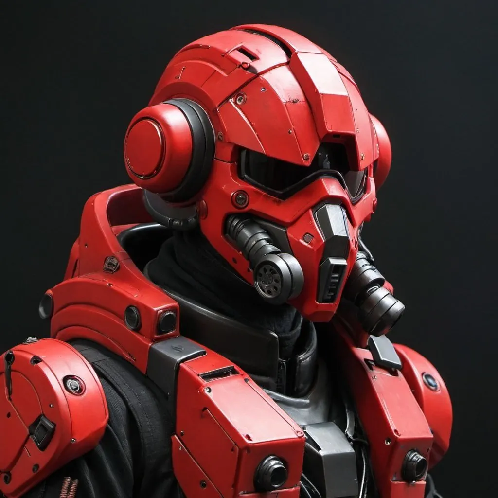 Prompt: Masked mech pilot in red
