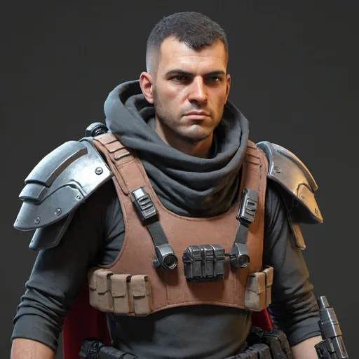 Prompt: Sci-fi mercenary with shoulder cape 