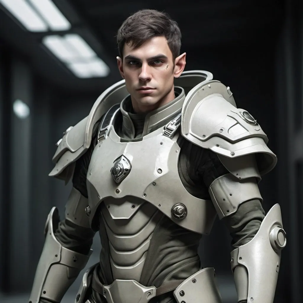 Prompt: Sci-fi male elf soldier in power armor 