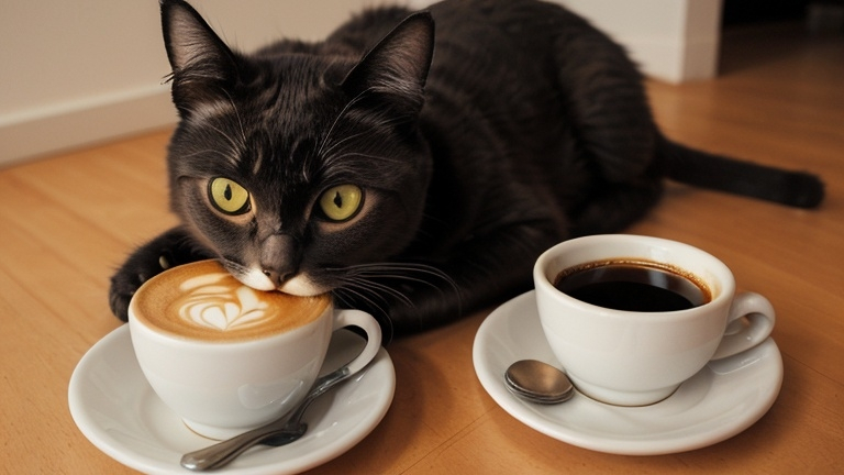 Prompt: Cat and coffee