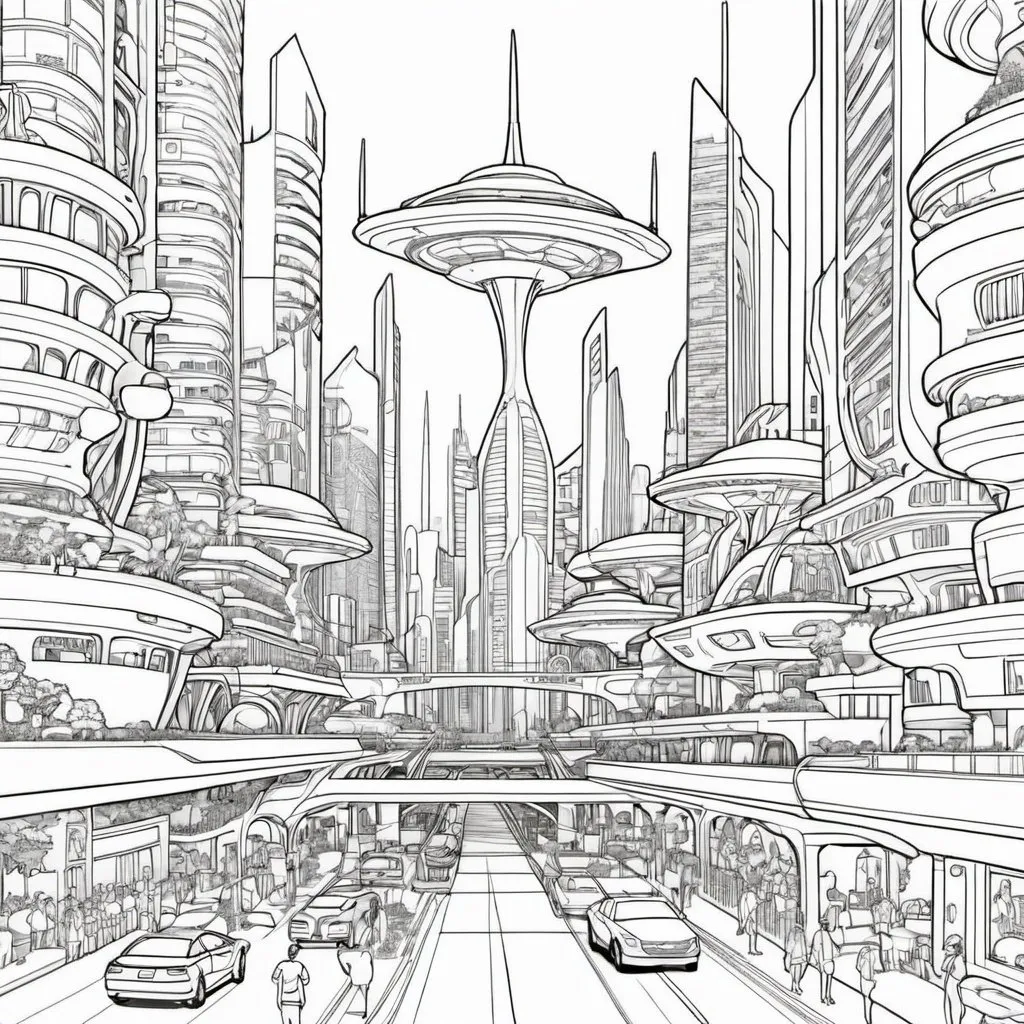 Prompt: City of the future coloring page
