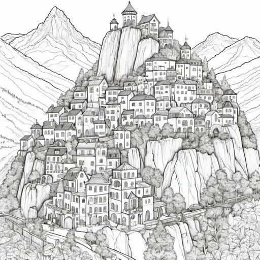 Prompt: City in the mountain coloring page
