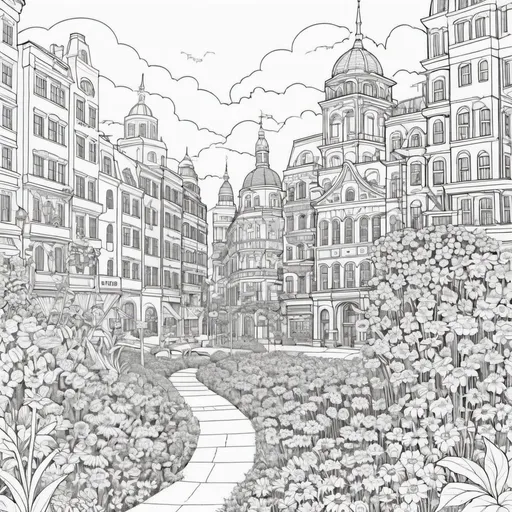 Prompt: City in the flower coloring page
