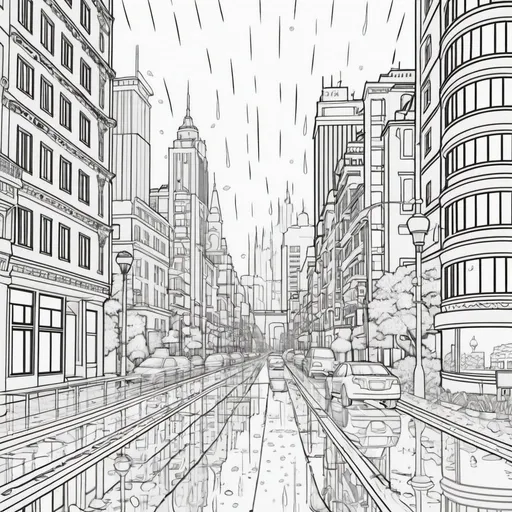Prompt: City in the rain coloring page
