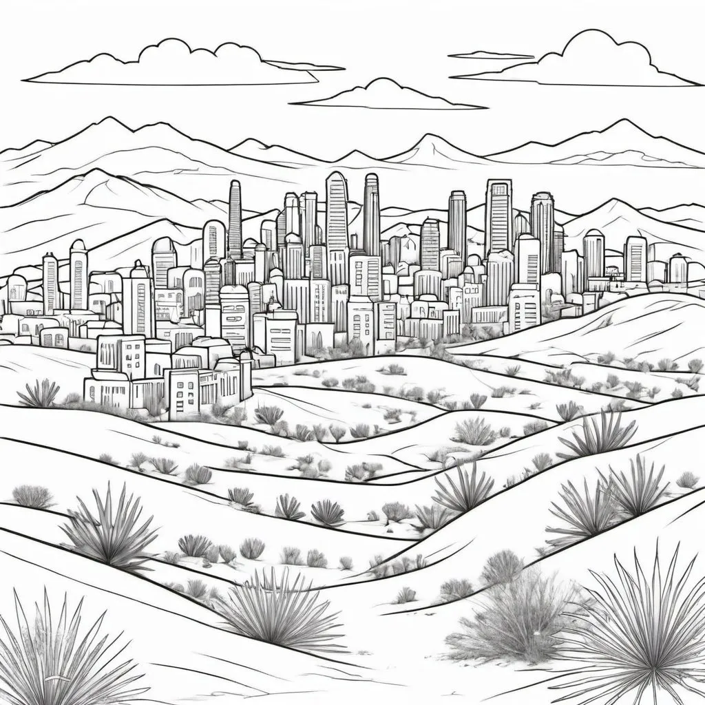 Prompt: city in the desert coloring page
