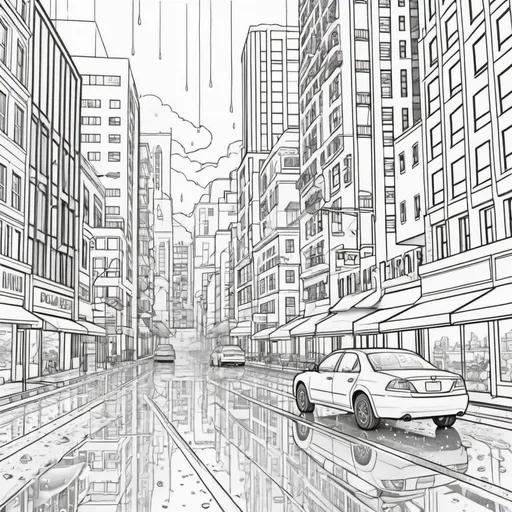 Prompt: City in the rain coloring page
