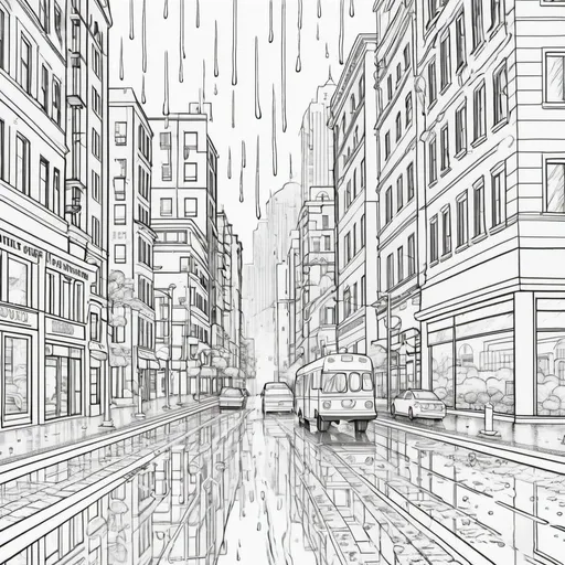 Prompt: City in the rain coloring page
