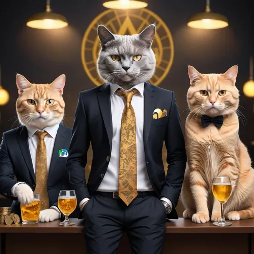Prompt: Different cats trading crypto with style.