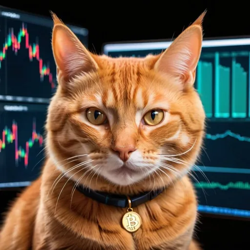 Prompt: Red tabby cat trading crypto
