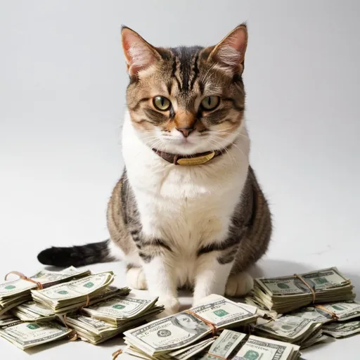 Prompt:  Cat with money