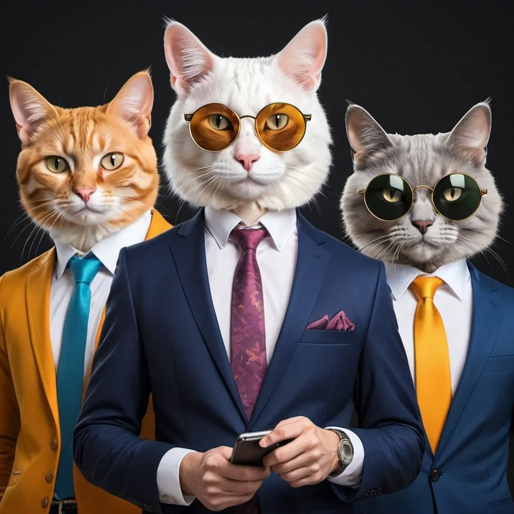 Prompt: Different cats trading crypto with style.