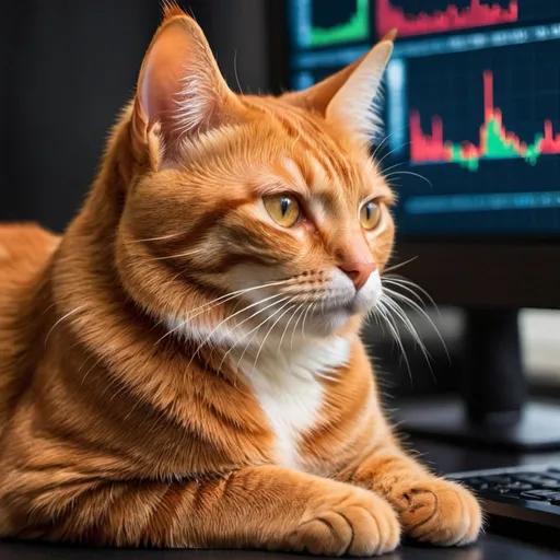 Prompt: Red tabby cat trading crypto