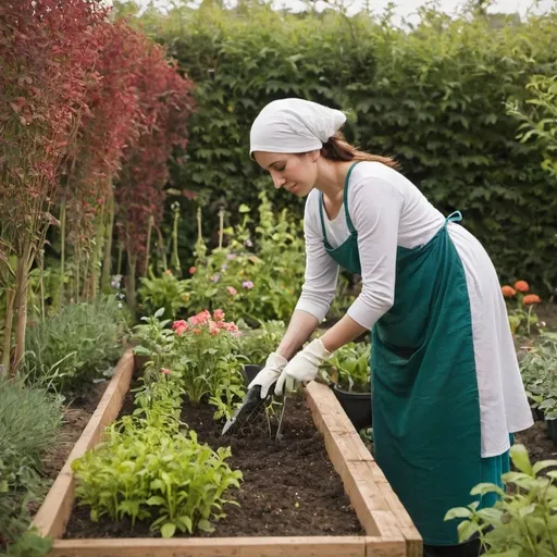 Prompt: Women tending to her garden