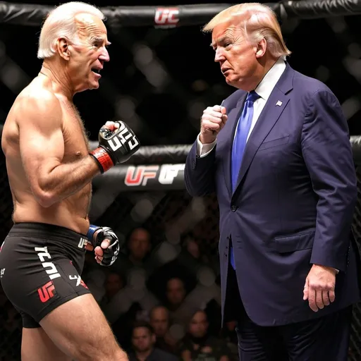 Prompt: donald trump and joe biden warring in a  ufc cage match