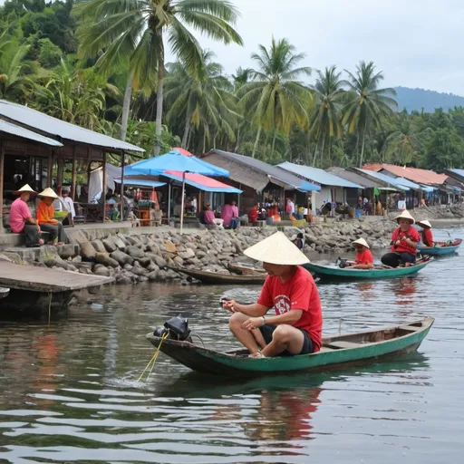 Prompt: Tourist Doing some activity Local community at lampung Indonesia 