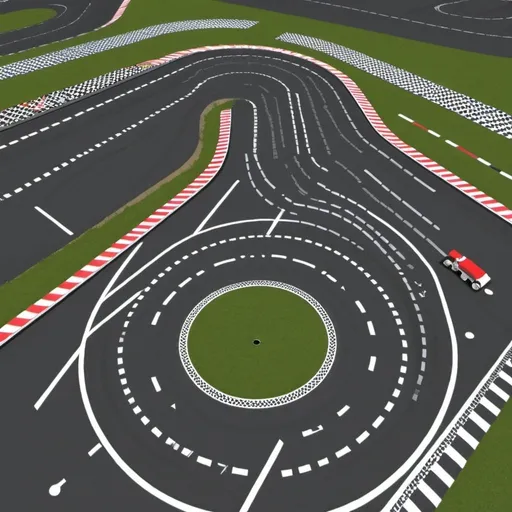 Prompt: Design a race tracks on a 3423 m² area. It must have corners and straights they don't have to be back to back.