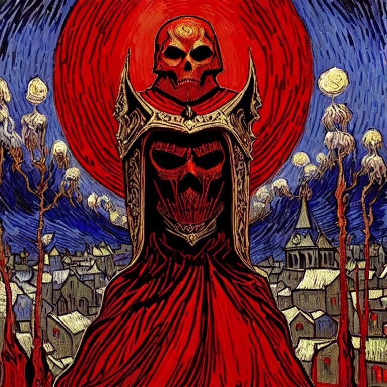 Prompt:  The Masque of the Red Death, van Gogh style 