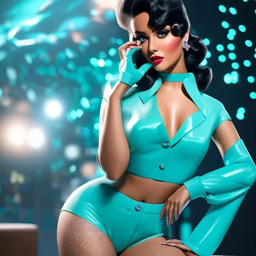 Prompt: a professional photograph of a female 1975 pin-up, optical illusion in background, sparkling turquoise color, exquisite detail, sharp-focus, intricately-detailed, award-winning photograph, low-contrast, high-sharpness, facial-symmetry, depth-of-field, unreal engine render, center image, dream-like, ultra high res, best quality, 8k, raw photo