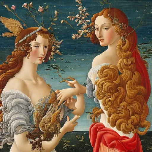 Prompt: Bird of venus highly detailed painting, intricate, high quality oil painting , sea and woman Sandro Botticelli style