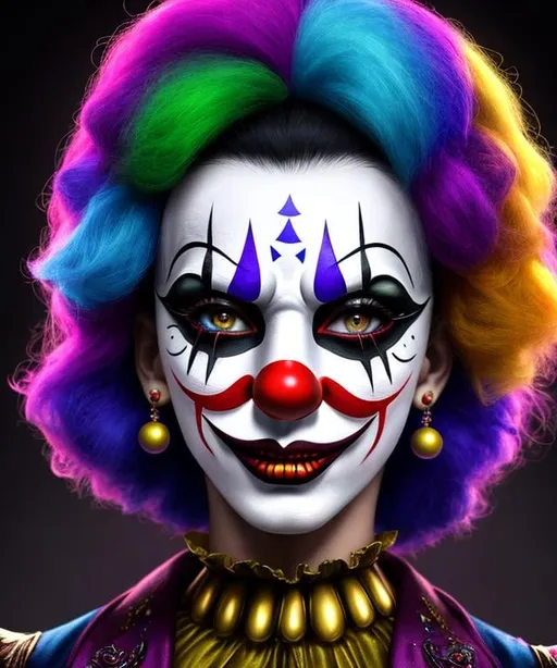 Prompt:  écolorful portraits of a scary masked clown stunning wallpaper, very very detailed,fantasy ,8k, elegant,extremely detailed,fantasy,8k,fantastic view,hypperrealistic,4K 3D, high definition,matte background, bokey 
