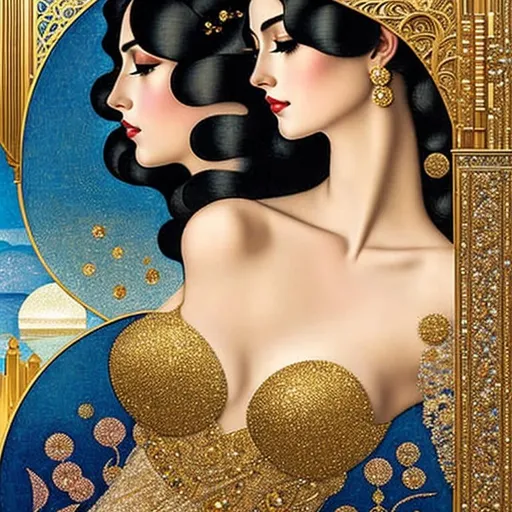 Prompt:  portrait of a Beautiful sensual woman in elegant floreal dress in Art Deco by Annigoni, Egon Schiele, Milo Manara, Botticelli, Catrin Welz-Stein, Jean Metzinger, Klimt, Landscape at nigth, iridiscent sky, without houses, golden ratio, fake detail, trending pixiv fanbox, acrylic palette knife, style of makoto shinkai studio ghibli genshin impact james gilleard greg rutkowski chiho aoshima