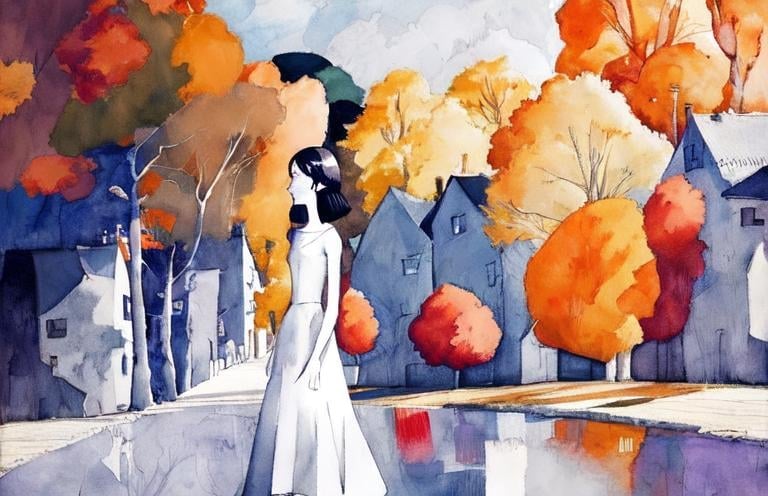 Prompt: Colors of autumn by my house; style of Klee and Dee Nickerson. sharp focus elegant intricate details sensuality poster high definition crisp quality matte background Klee Art Matisse Art balanced composition Dee Nickerson (giclée) complex hyper-detailed