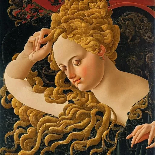 Prompt:  Woman on the couch , highly detailed painting, intricate, high quality oil painting , woman Sandro Botticelli style 