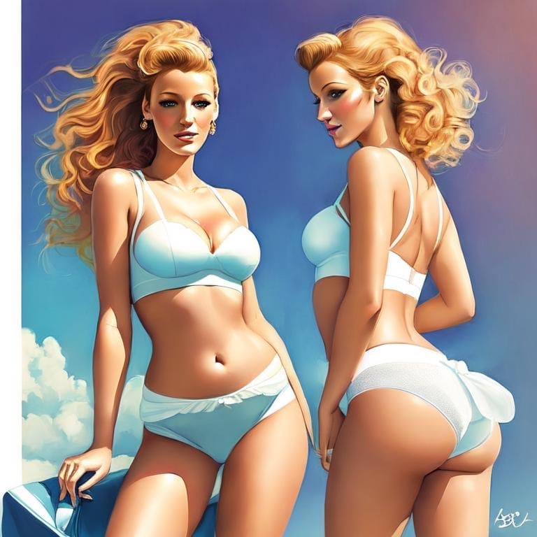 Prompt: Art Deco Fine Art illustration of ((Blake Lively)) as a stunning young and attractive #diaper-girl# Woman, ((wearing an adult diaper)) that is (designed to resemble a Pampers baby diaper). She loves wearing diapers, is an ABDL. The diaper should have a similar shape and design, with a white absorbent core, colored waistband, and cartoon characters or other playful graphics, adult diaper features include its high absorbency, softness, and comfort. The overall tone should be playful and lighthearted, with the goal of appealing to adults who want a diaper that is both functional and fun, trending on artstation.