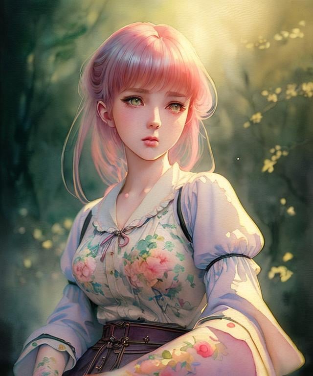 Prompt: Girl, Super realistic, hyperrealism, anime art concept, cartoon art concept, WLOP, Intricately Detailed, Magic, 8k Resolution, VRAY, HDR, Unreal Engine, Vintage Photography, Beautiful, Tumblr Aesthetic, Retro Vintage Style, Hd Photography, Beautiful Watercolor Painting, Realistic, Detailed, Painting By Olga Shvartsur, Svetlana Novikova, Fine Art, Soft Watercolor,  Extreme Detail, Digital Art, 4k, Ultra Hd, Mixed Media