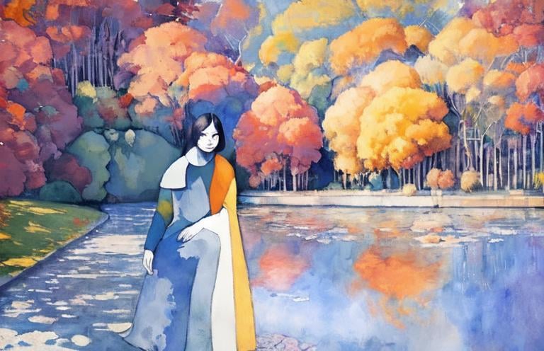 Prompt: Colors of autumn by my house; style of Klee and Dee Nickerson. sharp focus elegant intricate details sensuality poster high definition crisp quality matte background Klee Art Matisse Art balanced composition Dee Nickerson (giclée) complex hyper-detailed