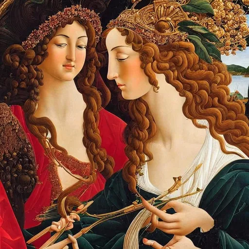 Prompt:  Woman loved by apollo , highly detailed painting, intricate, high quality oil painting , woman Sandro Botticelli style 