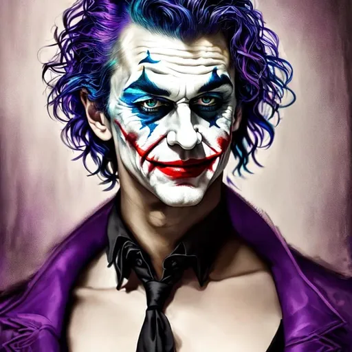 Prompt: fantasy, medieval, joker, UHD, 8k, high quality, ultra quality, perfect composition, trending art, trending on artstation, sharp focus, studio photo, intricate details, cinematic lighting, special effects, hyper realism, hyper realistic, Very detailed, high detailed face, high detailed eyes, oil painting, full body, full view