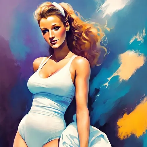 Prompt: Art Deco Fine Art illustration of ((Blake Lively)) as a stunning young and attractive #diaper-girl# Woman, ((wearing an adult diaper)) that is (designed to resemble a Pampers baby diaper). She loves wearing diapers, is an ABDL. The diaper should have a similar shape and design, with a white absorbent core, colored waistband, and cartoon characters or other playful graphics, adult diaper features include its high absorbency, softness, and comfort. The overall tone should be playful and lighthearted, with the goal of appealing to adults who want a diaper that is both functional and fun, trending on artstation.