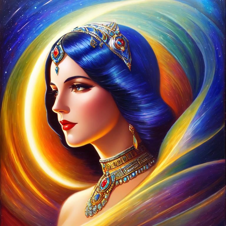 Prompt: art deco woman, in style of Elifcan, fantasy studio lighting oil on canvas beautiful high detail crisp quality