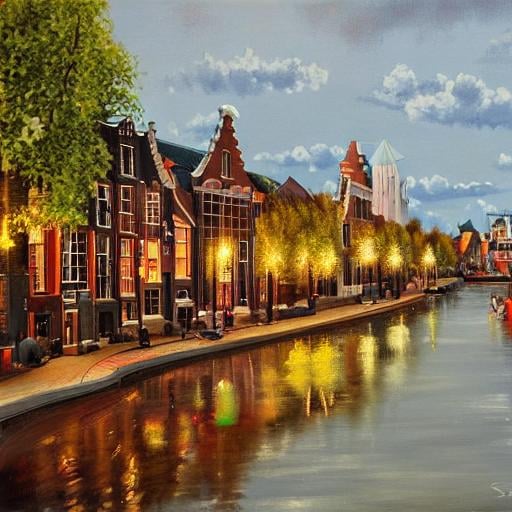 Prompt: beautiful painting of the city gorinchem in netherlands, trending on art station, high quality, highly detailed