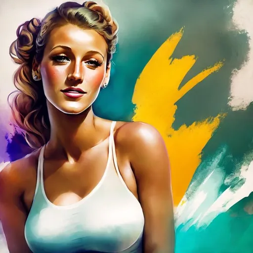 Prompt: Art Deco Fine Art illustration of ((Blake Lively)) as a stunning young and attractive #diaper-girl# Woman, ((wearing an adult diaper)) that is (designed to resemble a Pampers baby diaper). She loves wearing diapers, is an ABDL. The diaper should have a similar shape and design, with a white absorbent core, colored waistband, and cartoon characters or other playful graphics, adult diaper features include its high absorbency, softness, and comfort. The overall tone should be playful and lighthearted, with the goal of appealing to adults who want a diaper that is both functional and fun, trending on artstation.