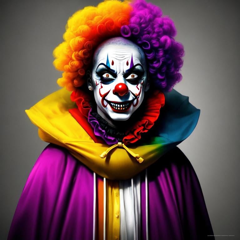 Prompt:  écolorful portraits of a scary masked clown stunning wallpaper, very very detailed,fantasy ,8k, elegant,extremely detailed,fantasy,8k,fantastic view,hypperrealistic,4K 3D, high definition,matte background, bokey 